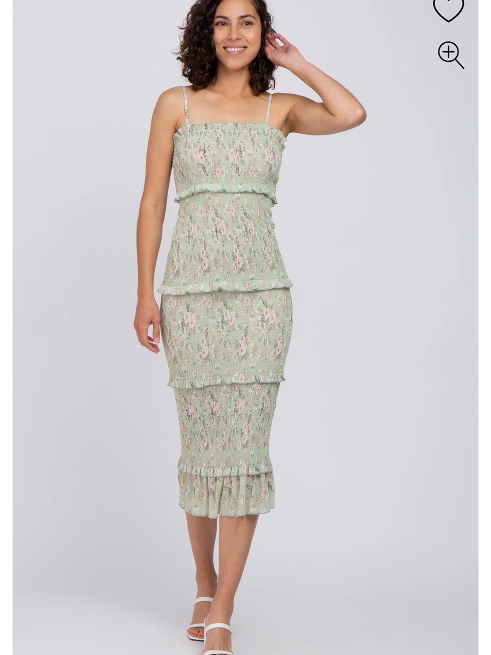 Smocked Tiered Midi Dress in Sage Floral